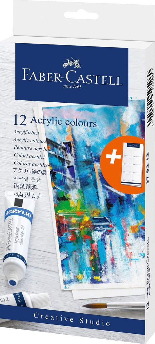 Acrylverf Faber-Castell 12 stuks assorti kleuren. FC-379212