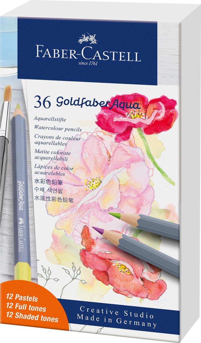 Aquarelpotlood Faber-Castell Goldfaber blik a 36st. Pastel+stand. kleuren Creative Studio FC-114639