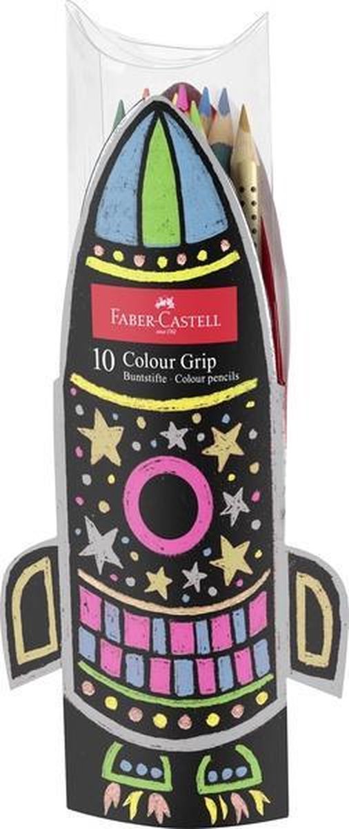 Faber Castell 10 Kleurpotloden Grip Raket Doos 3 Stuks