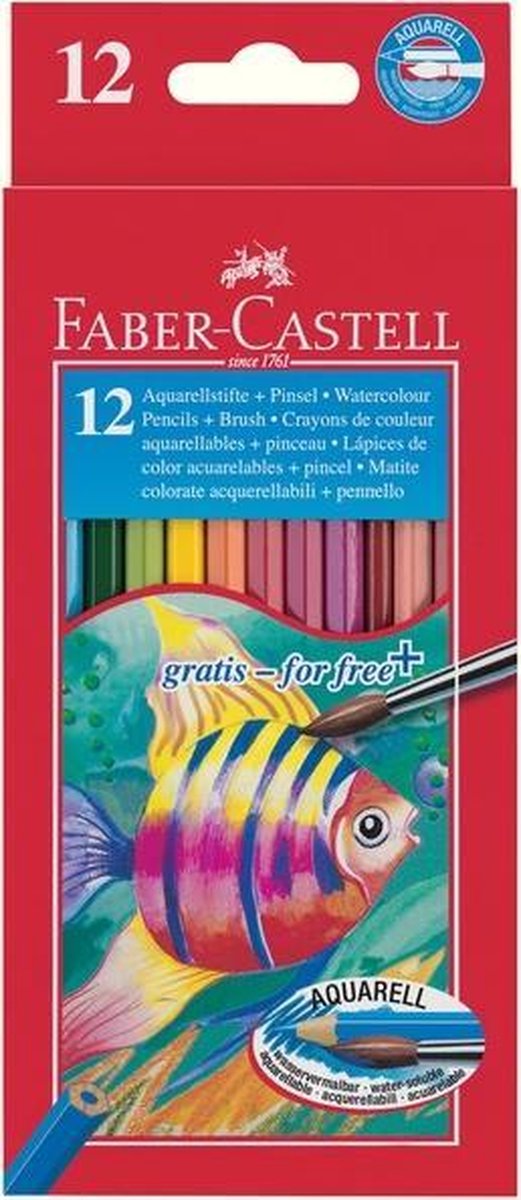 Faber Castell FC-114413 Aquarelpotlood Faber-Castell Etui A 12 Stuks + Penseel