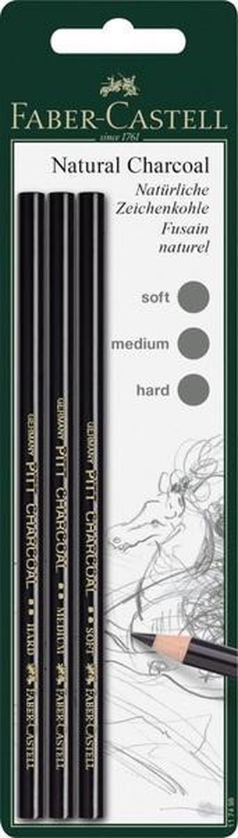 Faber Castell FC-117498 Houtskool Faber-Castell Pitt Monochrome 3 Stuks Op Blister