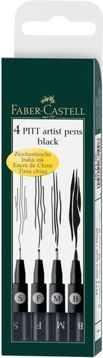 Faber Castell FC-167100 Tekenstift Faber-Castell Pitt Artist Pen 4-delig Etui Zwart