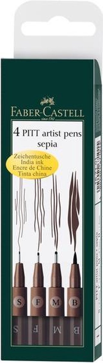 Faber Castell FC-167101 Tekenstift Faber-Castell Pitt Artist Pen 4-delig Etui Donker Sepia