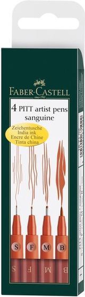 Faber Castell FC-167102 Tekenstift Faber-Castell Pitt Artist Pen 4-delig Etui Sanguine