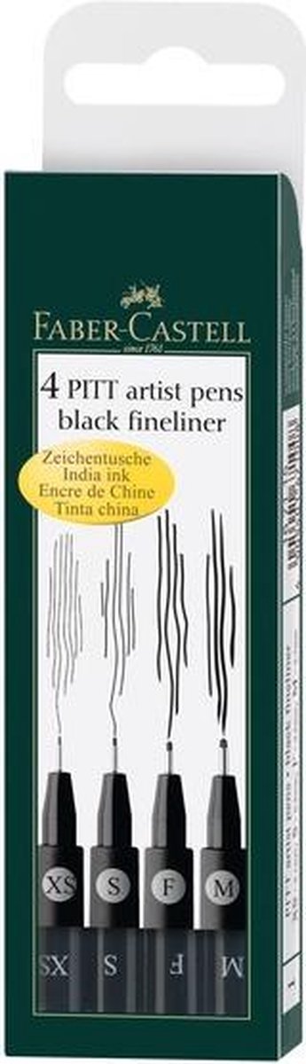 Faber Castell FC-167115 Tekenstift Faber-Castell Pitt Artist Pen Etui 4 Stuks Zwart M/F/S/XS