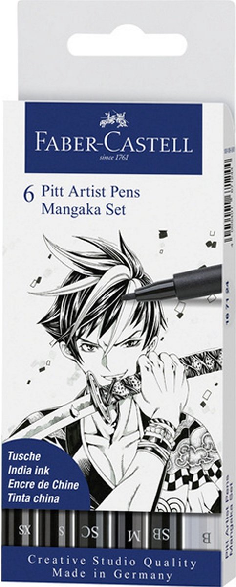 Faber Castell FC-167124 Tekenstift Faber-Castell Pitt Artist Pen Mangaka 6-delig Etui Zwart