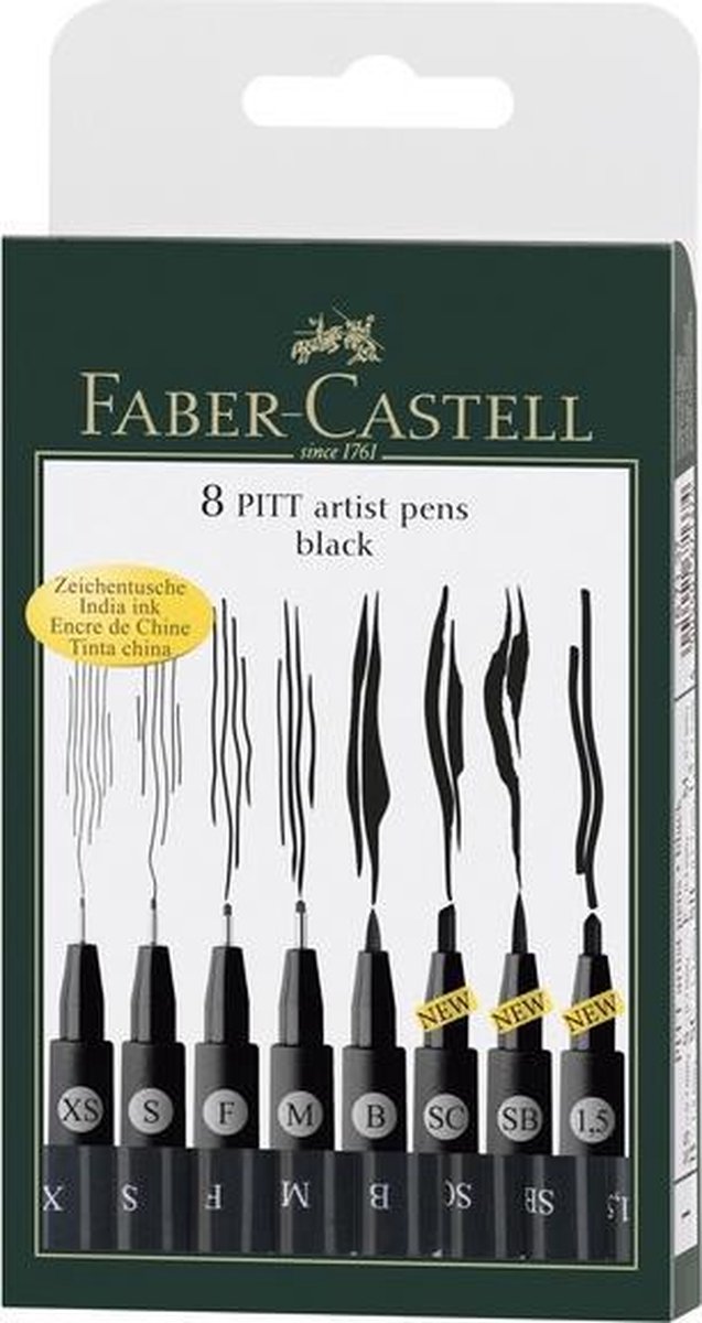 Faber Castell FC-167137 Tekenstift Faber-Castell Pitt Artist Pen Kleur 199 Zwart 8 Stuks