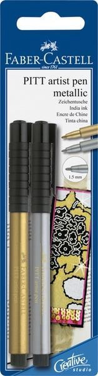 Faber Castell FC-167396 Tekenstift Faber-Castell Pitt Artist Pen Blister Met Goud En Zilver