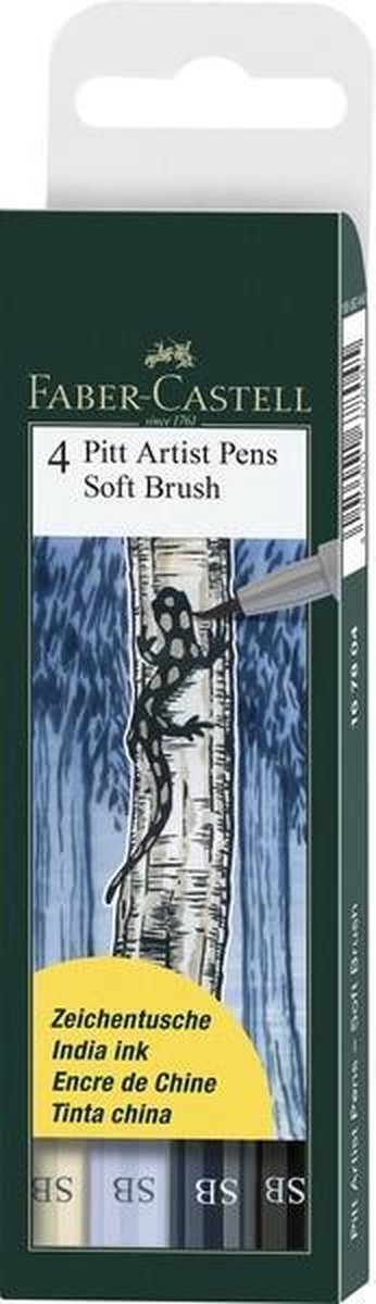 Faber Castell FC-167804 Tekenstift Faber-Castell Pitt Artist Pen Soft Brush Etui 4 Stuks Assorti