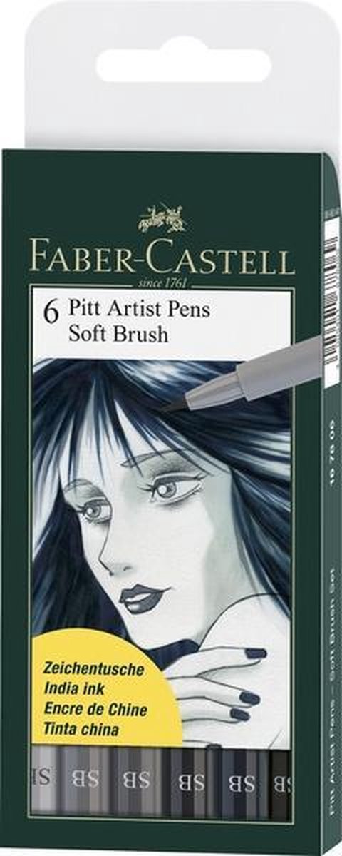 Faber Castell FC-167806 Tekenstift Faber-Castell Pitt Artist Pen Soft Brush Etui 6 Stuks Assorti