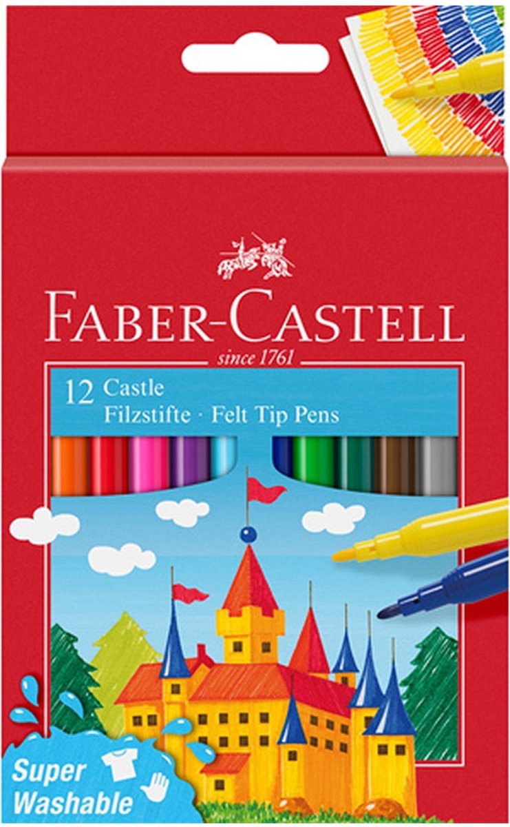 Faber Castell FC-554201 Viltstift 12 Stuks Uitwasbaar Karton Etui