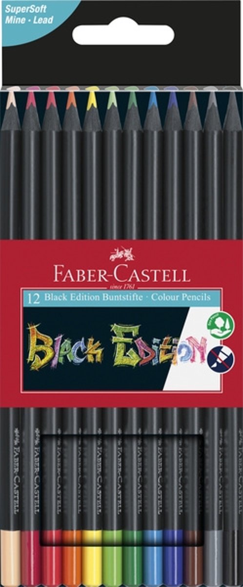 Kleurpotloden Faber-Castell Black Edition in kartonnen etui á 12 stuks