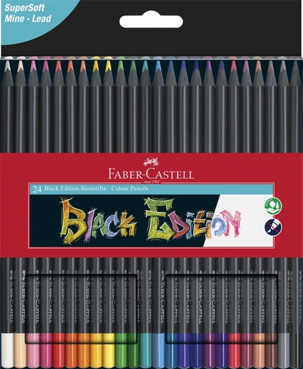 Kleurpotloden Faber-Castell Black Edition in kartonnen etui á 24 stuks