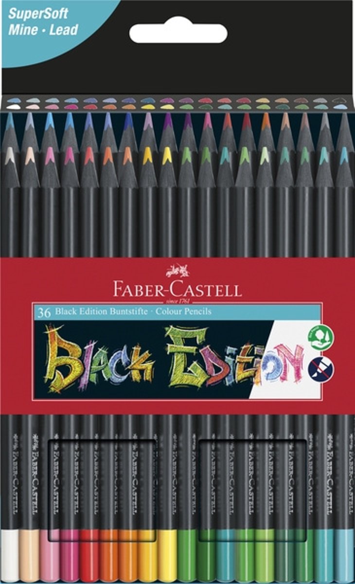 Kleurpotloden Faber-Castell Black Edition in kartonnen etui á 36 stuks