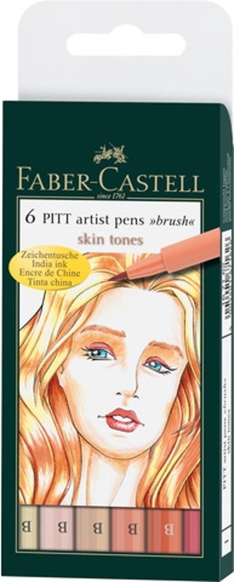 Tekenstift Faber Castell Pitt Artist Pen Brush etui a 6 stuks huidskleur