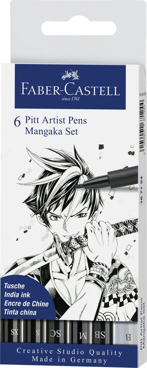 Tekenstift Faber-Castell Pitt Artist Pen Mangaka 6-delig etui zwart