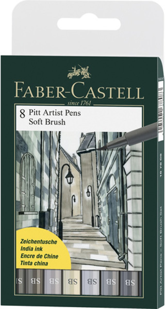 Tekenstift   Pitt Artist Pen Soft Brush etui 8 stuks assorti