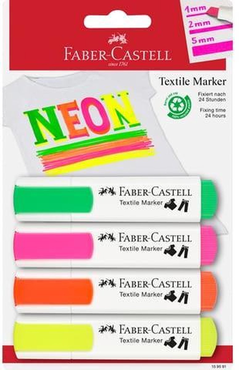 Textielmarker FC Neon - set 4 stuks op blister (geel,