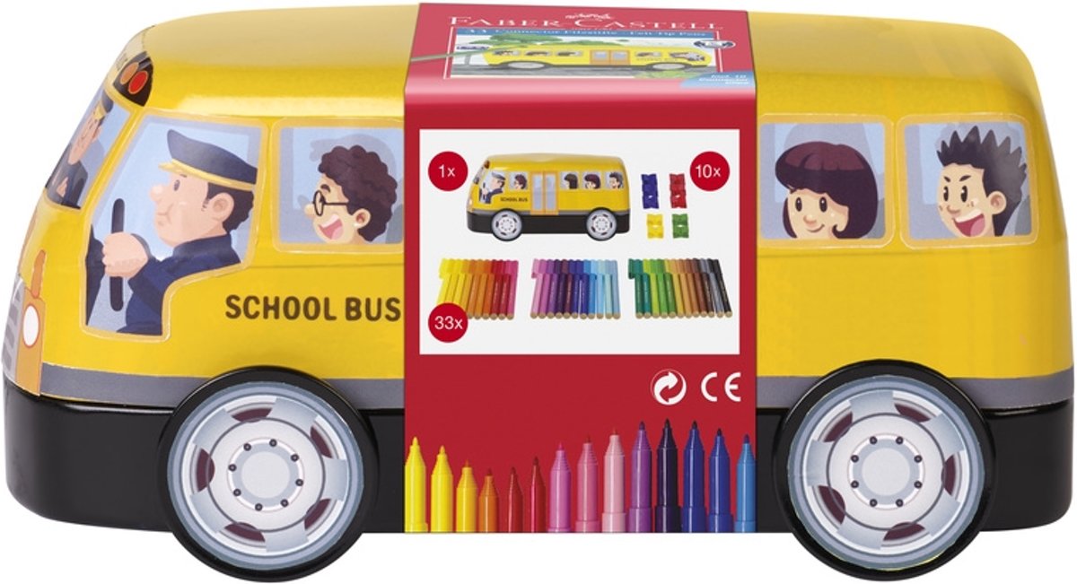 Viltstiften Faber-Castell Connector 33 stuks met 10 clips in bus