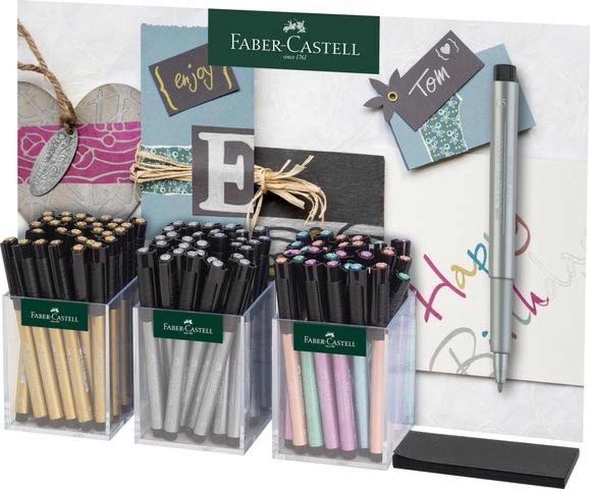 display FC Pitt Artist Pen Metallic 3 kokers 90 stuks indian inkt 30x goud (FC-167350) 30x zilve FC-167360