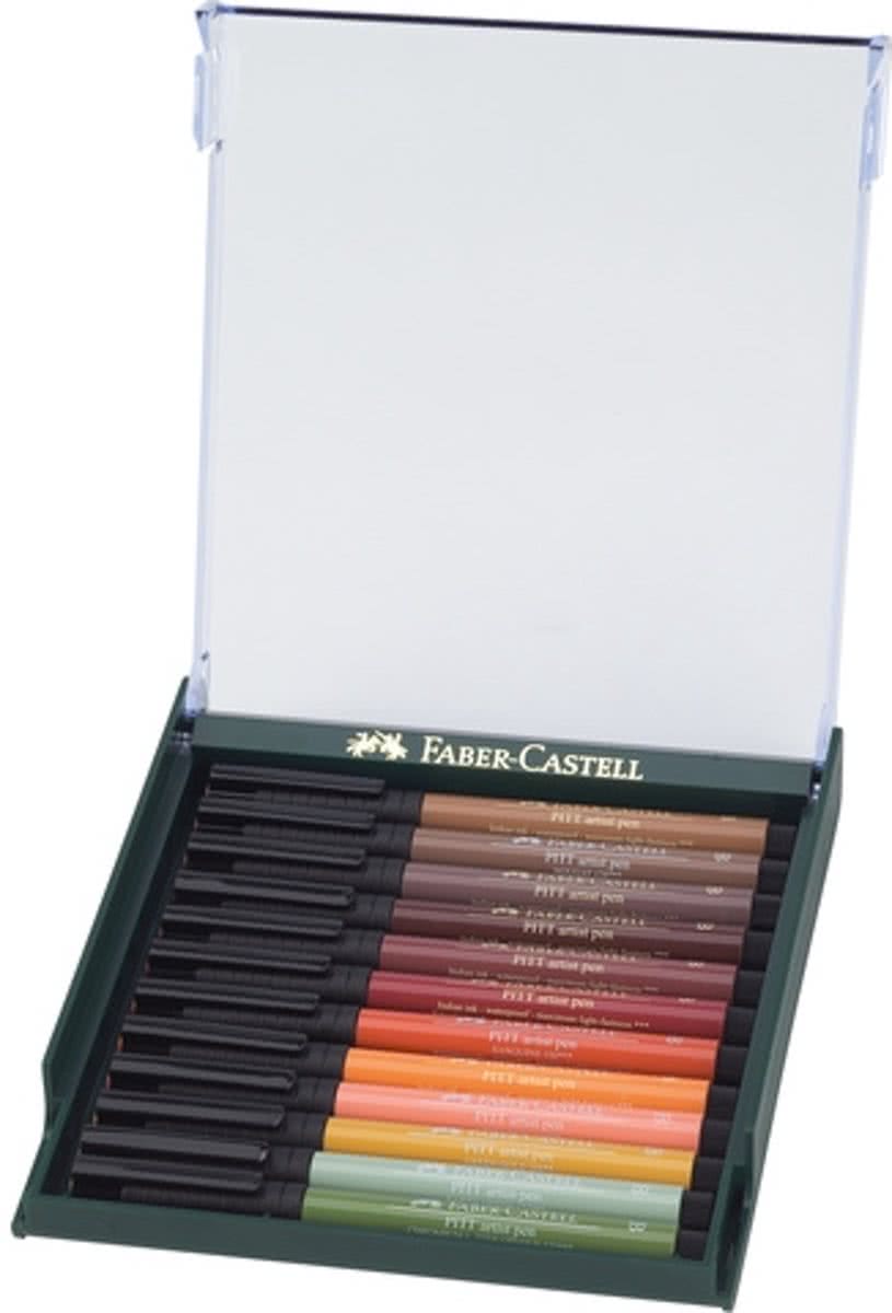 tekenstift Faber Castell Pitt Artist Pen Brush set 12 stuks Earth Tones