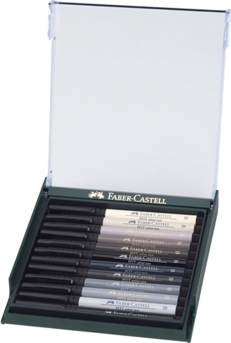 tekenstift Faber Castell Pitt Artist Pen Brush set 12 stuks grijstinten