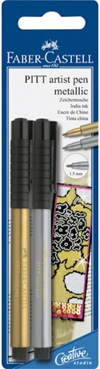 tekenstift Faber Castell Pitt Artist Pen blister met goud en zilver