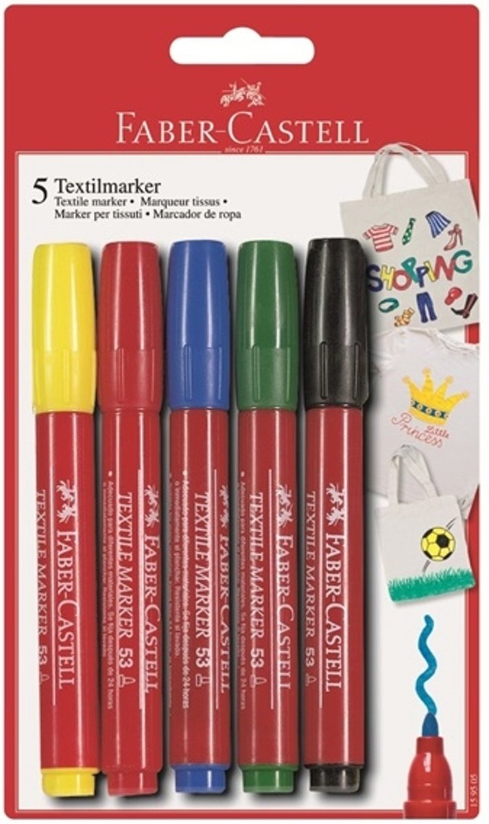 textielmarker Faber Castell 5 stuks assorti op blister