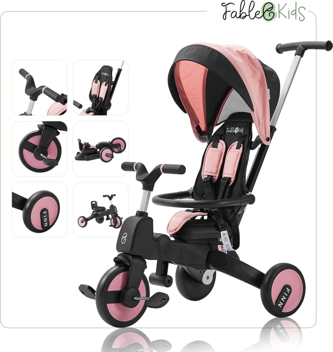 FableKids® Driewieler 7in1 Kinderdriewieler Kinderen Stuurfiets Baby Wandelwagen