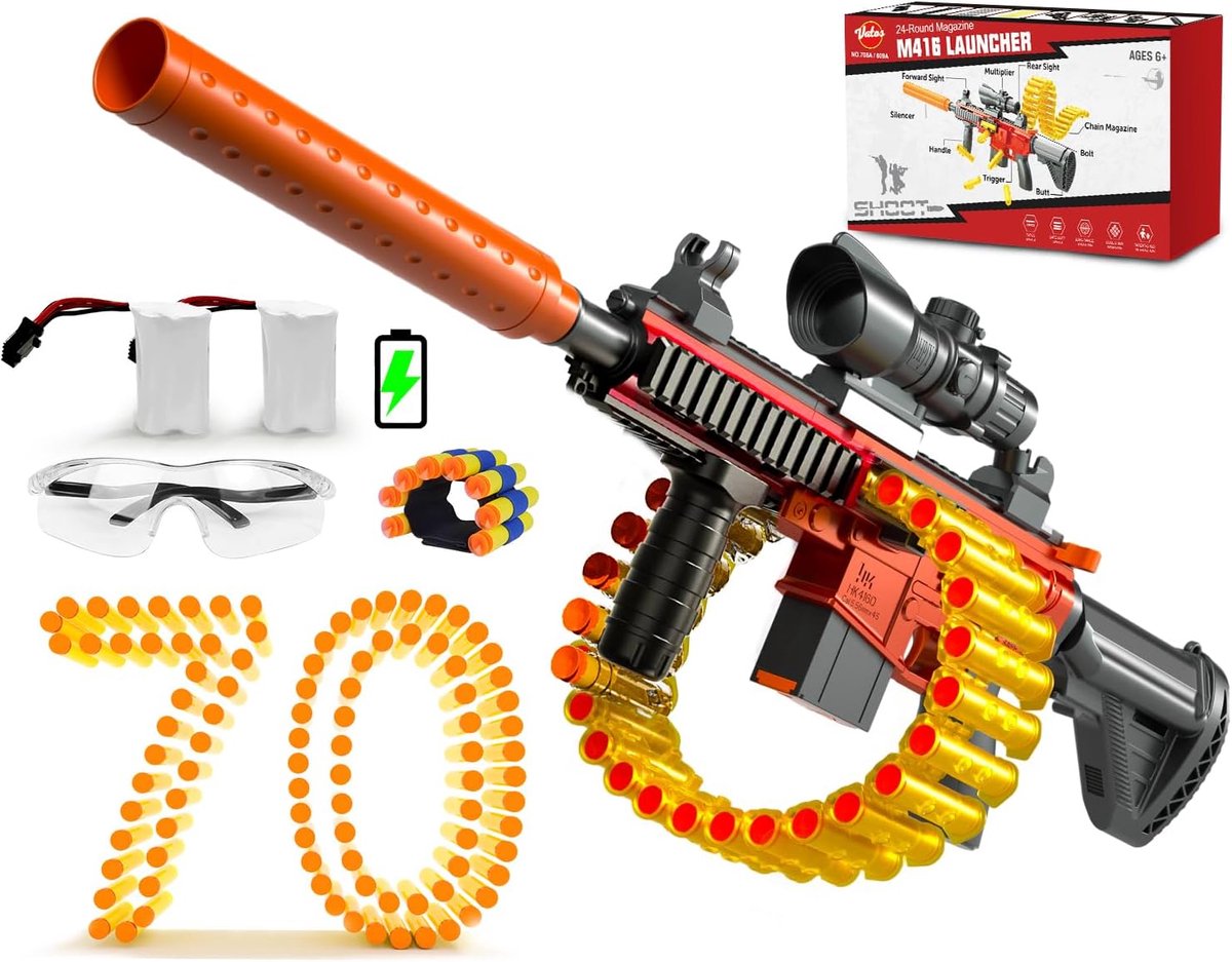  - Elektrische speelgoedblaster-speelgoed, automatisch speelgoedpistool met 70 darts, schietspeelgoed voor kinderen van 6 tot 12 jaar, met