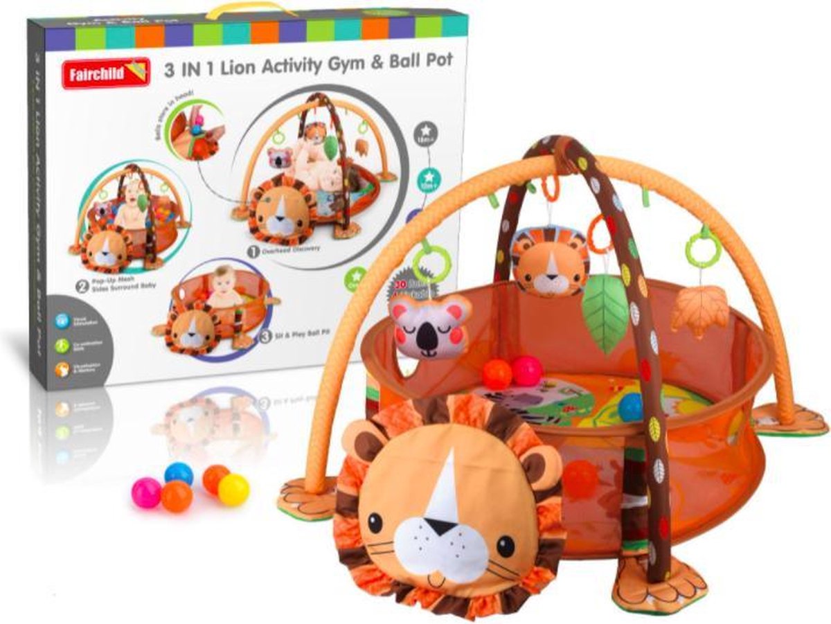 MIRO Babygym Leeuw 3 In 1 Baby Speelmat + Ballenbak 0 Tot 2 Jaar  