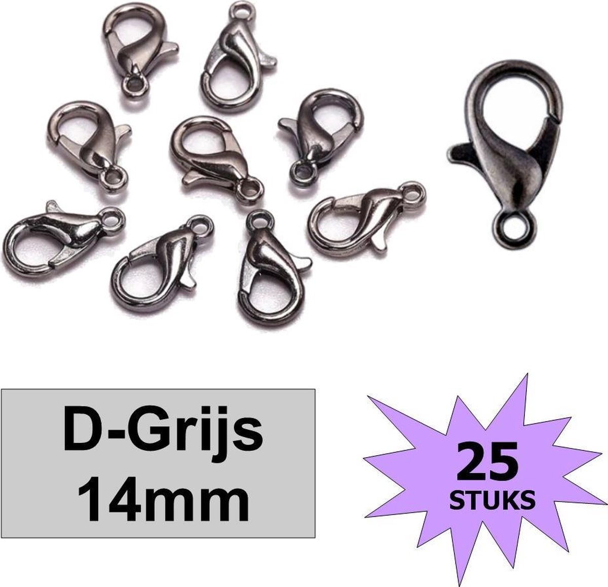 25x Karabijn Sluitingen - Karabijnsluitingen - Karabijnhaakjes - Gun Metal - 14mm - 25 Stuks