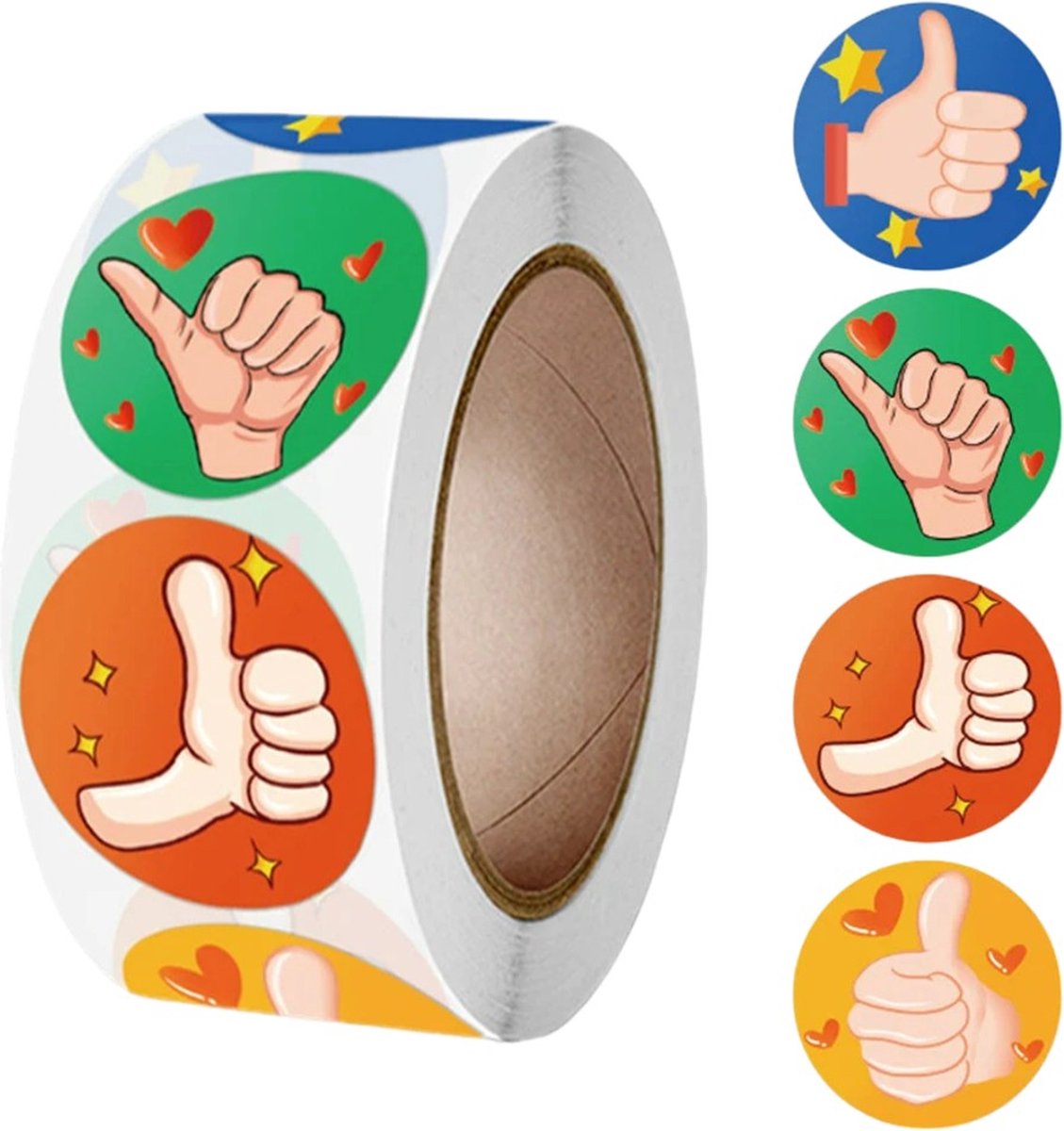 500 Stickers Op Rol - 2.5cm - Dikke Duim - Duimpje - Thumbs Up - Beloningsstickers - Stickers Kinderen - Sluitsticker - Sluitzegel - 25mm