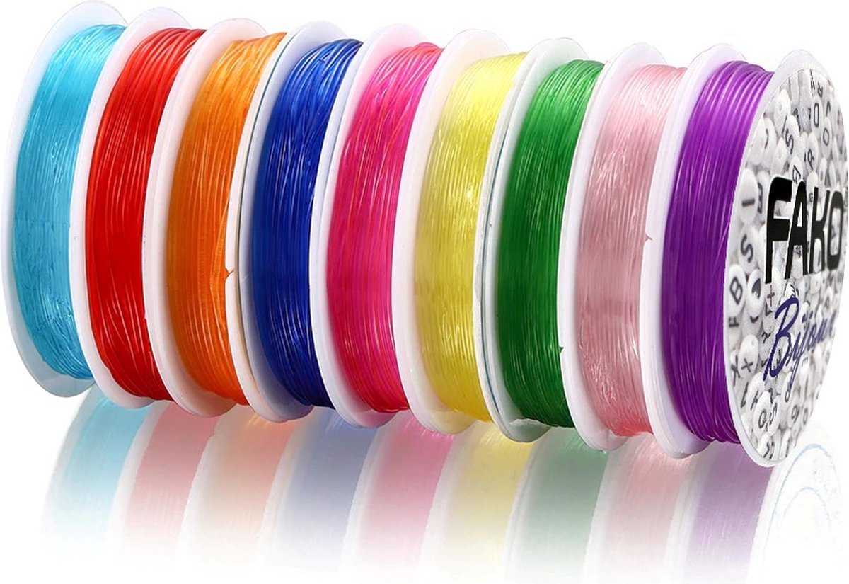   - 10 Rollen Gekleurd Elastisch Nylon Draad - Sieraden Maken - 0.6mm - 10x10 Meter - Mix - 10 Stuks