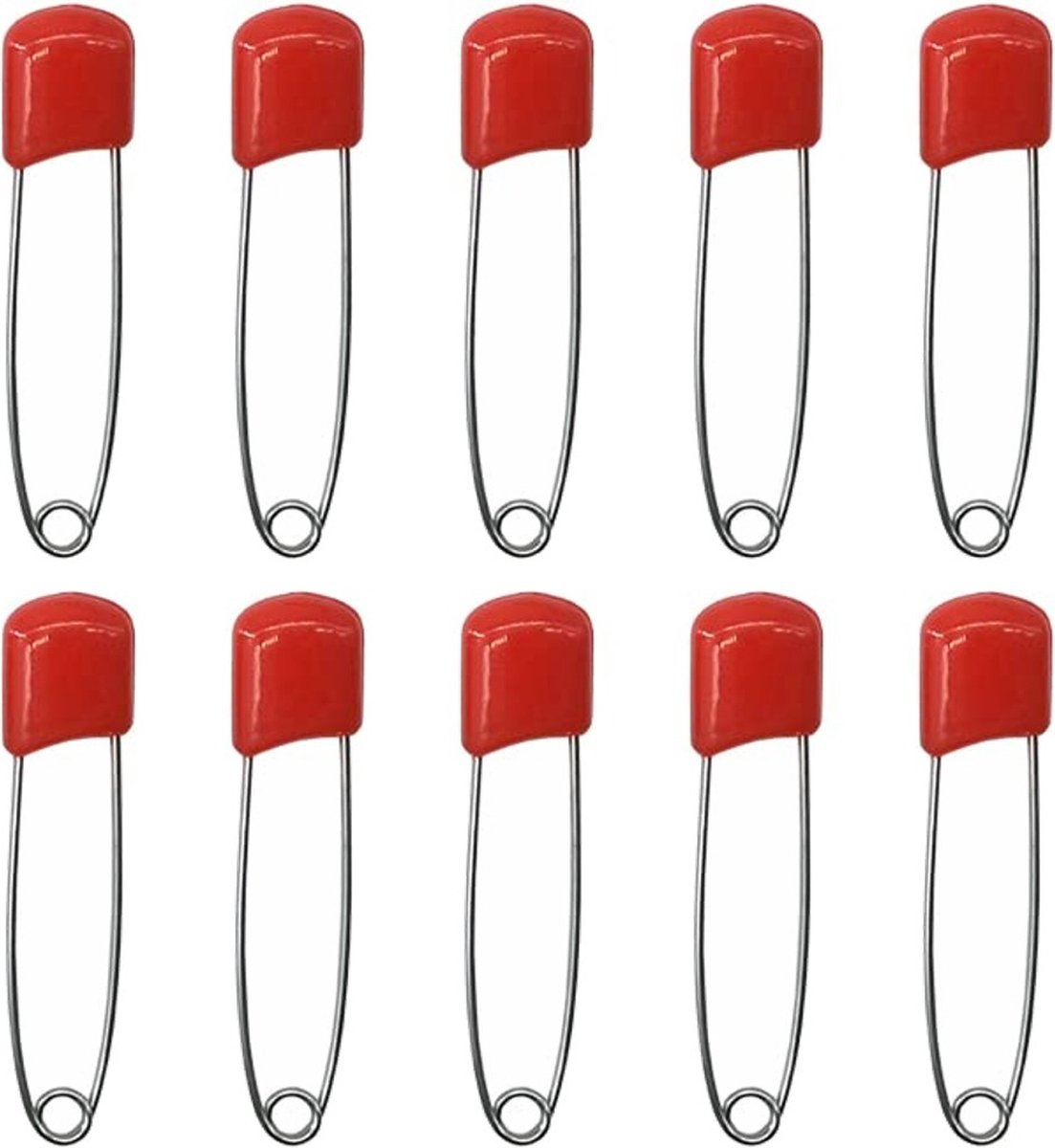 Fako Bijoux® - 10 Veiligheidsspelden Met Beschermkap - Katoenen Luier Speld - Baby Veiligheidsspeld - Speld - Baby Safety Pins - 54mm - Rood - 10 Stuks