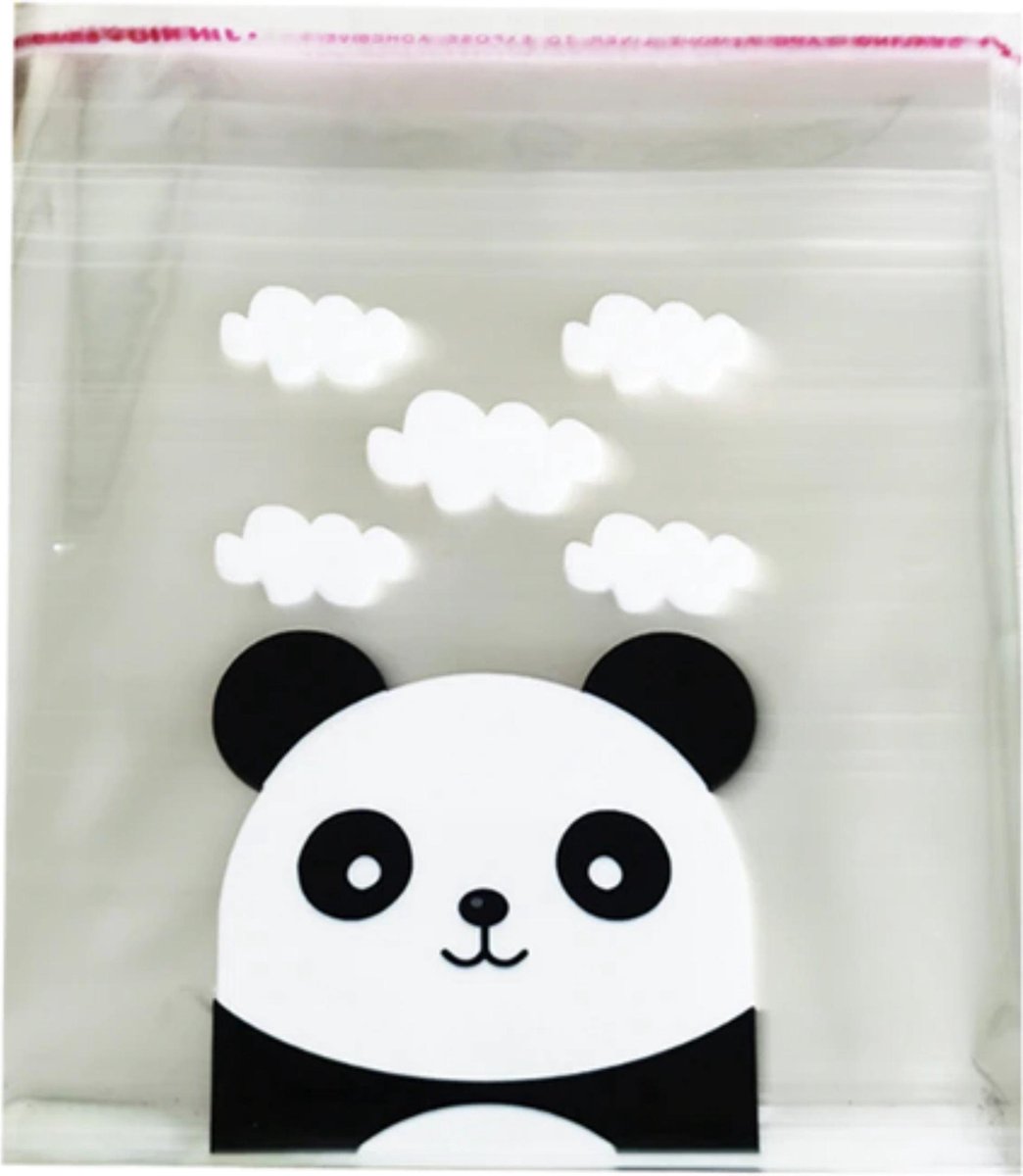 Fako Bijoux® - 100x Transparante Uitdeelzakjes XL - Cellofaan Plastic Traktatie Kado Zakjes - Snoepzakjes - Panda - 14x14cm