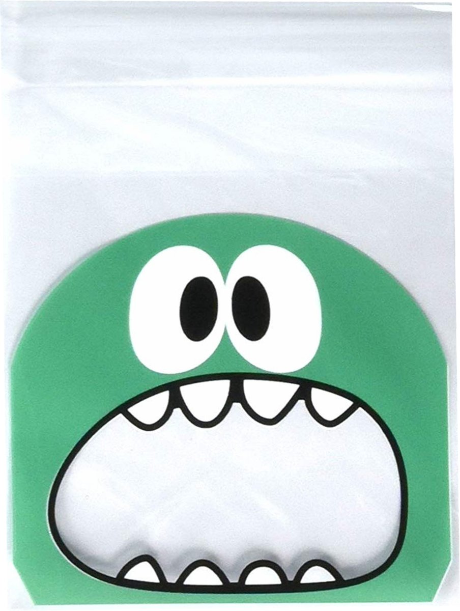 Fako Bijoux® - 100x Uitdeelzakjes - Cellofaan Plastic Traktatie Kado Zakjes - Snoepzakjes - Monster - 10x10cm - Groen