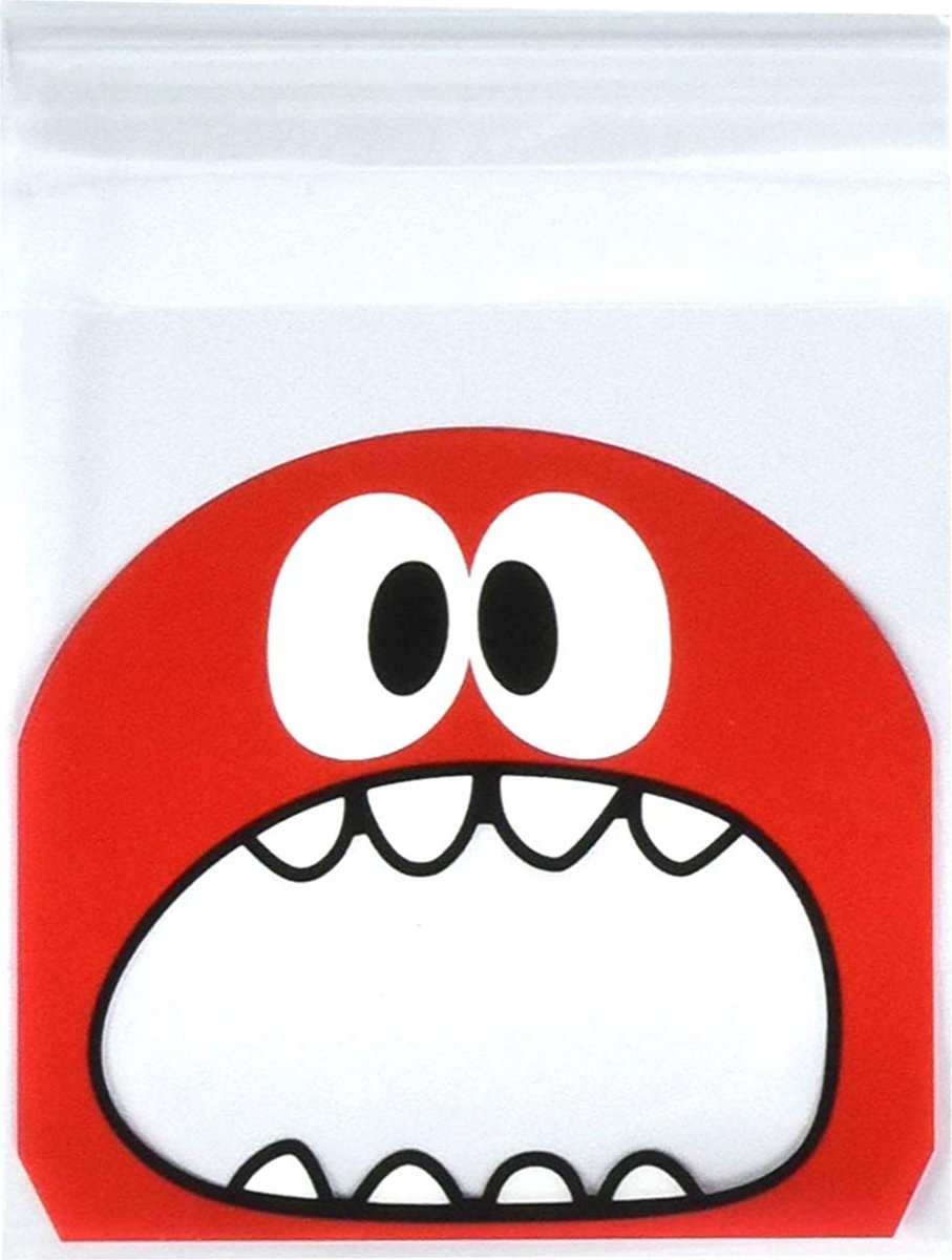 Fako Bijoux® - 100x Uitdeelzakjes - Cellofaan Plastic Traktatie Kado Zakjes - Snoepzakjes - Monster - 10x10cm - Rood