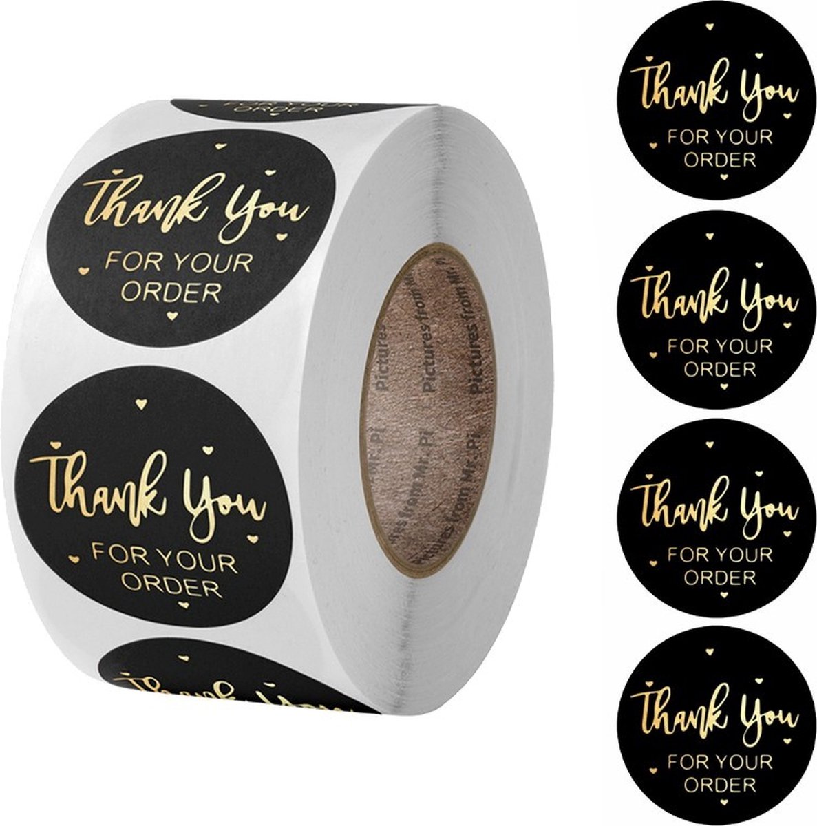 Fako Bijoux® - 500 Stickers Op Rol - 2.5cm - Thank You For Your Order Zwart/Goud - Bedankt Stickers - Sluitsticker - Sluitzegel - 25mm