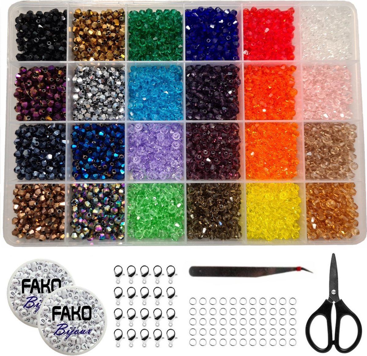 Fako Bijoux® - DIY Kristallen Kralen Set - Facet Geslepen Glas Kralen Kristal DLX - 24 Blinkende Kleuren - Sieraden Maken - 4mm - 4800 Stuks