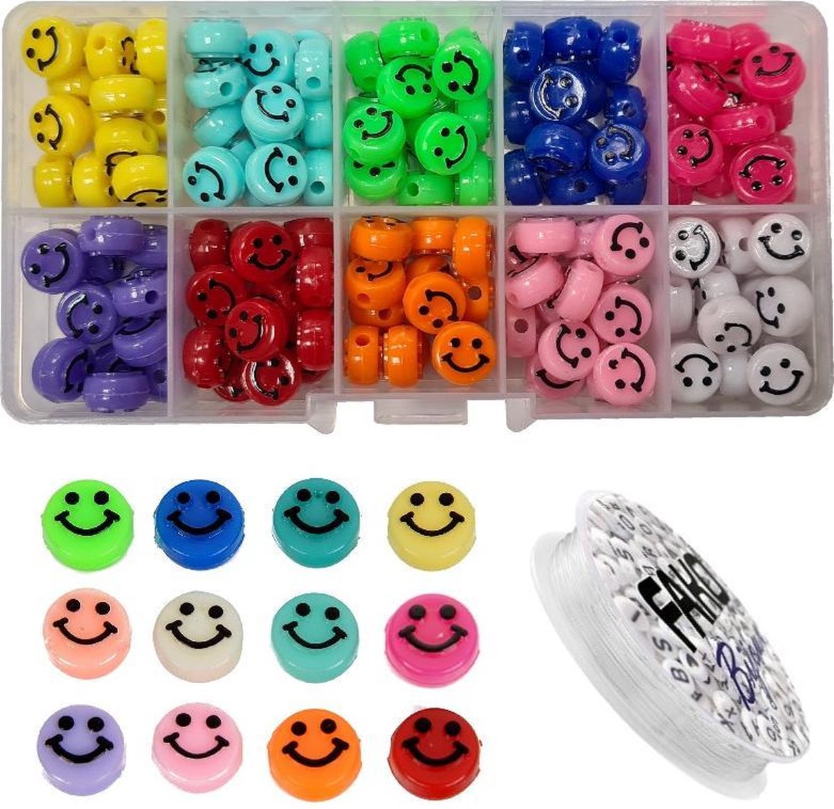 Fako Bijoux® - DIY Smiley Kralen XL Set - Acryl Kralen - Emoji Kralen - Sieraden Maken - 10mm - 10 Kleuren