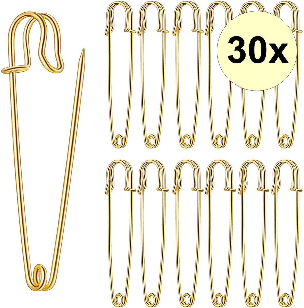   - Grote Veiligheidsspeld - Sierspeld - Sjaalspeld - Classic - Ponchospeld - 75mm - 30 Stuks - Goud