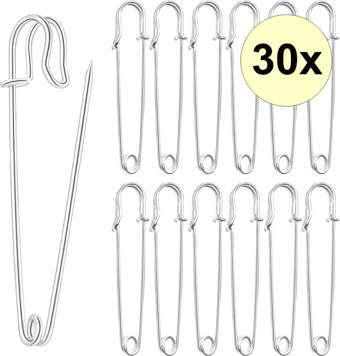   - Grote Veiligheidsspeld - Sierspeld - Sjaalspeld - Classic - Ponchospeld - 75mm - 30 Stuks - Zilver