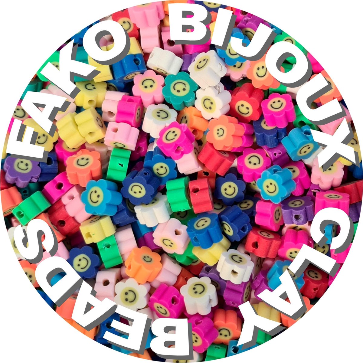 Fako Bijoux® - Klei Kralen Bloem Emoji - Figuurkralen - Kleikralen - 10mm - 100 Stuks