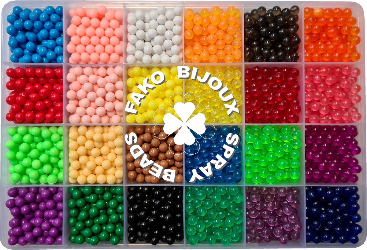 Fako Bijoux® - Magic Water Sticky Spray Beads Box - Klevende Waterkralen  - Waterparels - Kinderen - 12+12 Kleuren - 5mm - 3000 Stuks