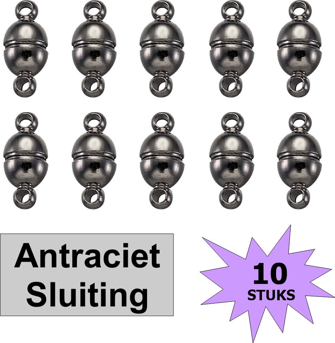   - Magnetische Sluiting - Sieraden Maken - Metaal - 11x5mm - 10 Stuks - Antraciet