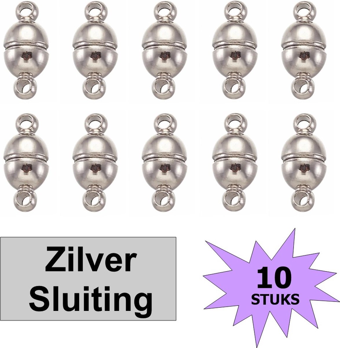 Fako Bijoux® - Magnetische Sluiting - Sieraden Maken - Metaal - 11x5mm - 10 Stuks - Zilverkleurig