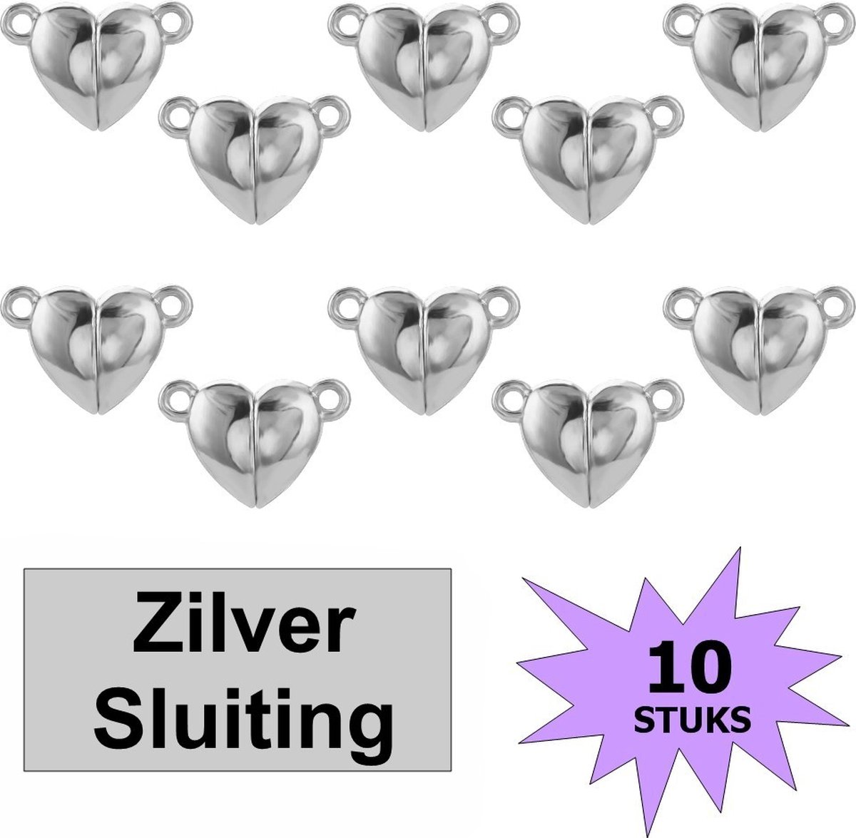 Fako Bijoux® - Magnetische Sluiting Hart - Magneet Sluitingen - Sieraden Maken - Metaal - 11x16mm - 10 Stuks - Zilverkleurig