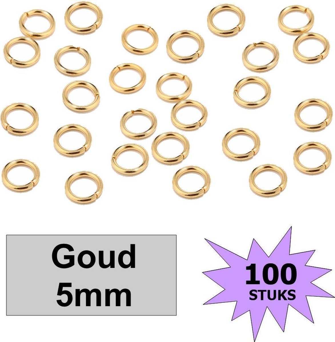   - Oogjes - Ringetjes - Sieraden Maken - Goudkleurig - 5mm - 100 Stuks