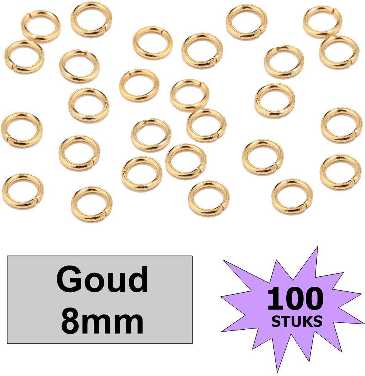   - Oogjes - Ringetjes - Sieraden Maken - Goudkleurig - 8mm - 100 Stuks